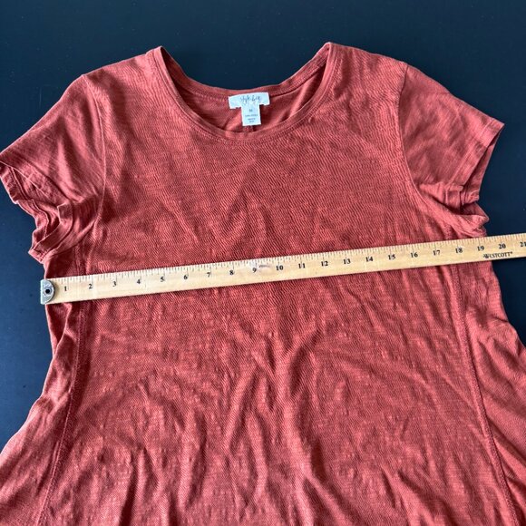 Style & Co Women’s Rust Orange Swing Top Size M 100% Cotton Short Sleeve Tee - Picture 4 of 6